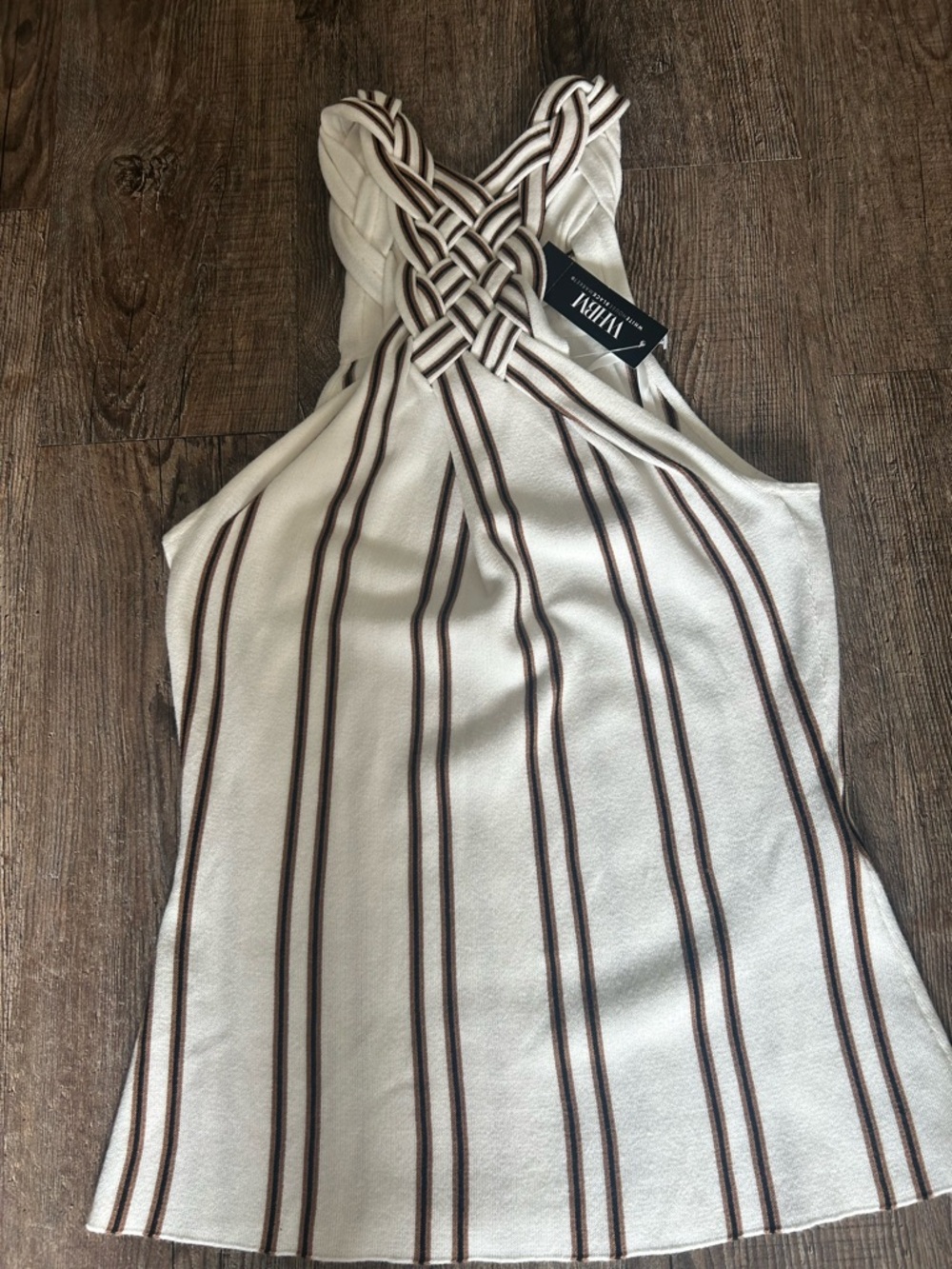 White House Black Market White Strapless Knit Dress with Brown Stripes - Picture 4 of 11
